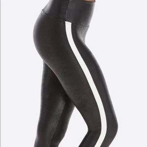 Spanx Faux Leather side striped leg leggings.